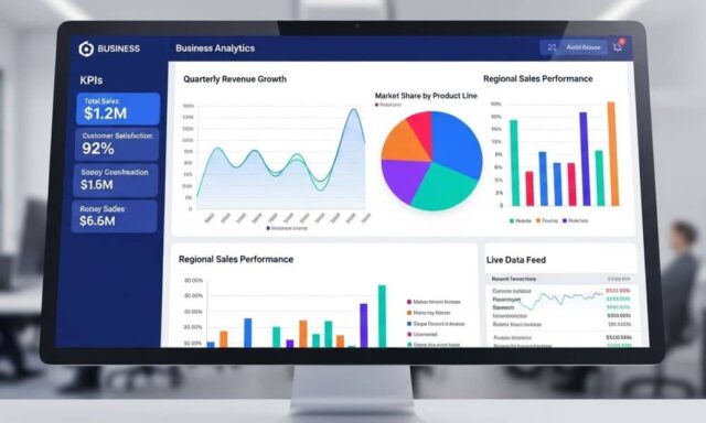 Business analytics dashboard showing performance data used to track Google Business Profile traffic and local SEO results