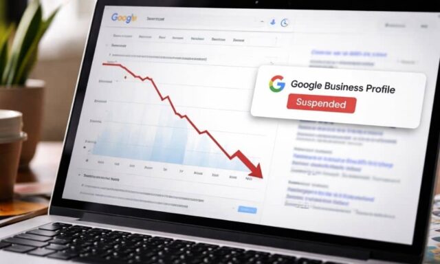 Laptop showing a sudden drop in Google visibility and search performance for a local business