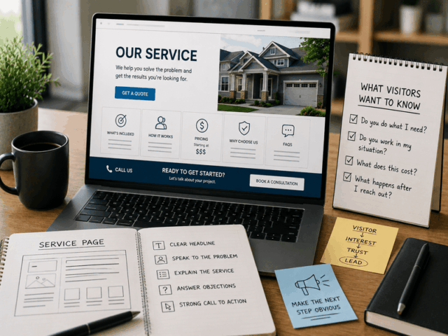 Service pages designed with clear content, simple navigation, and strong calls to action that turn website visitors into local leads.