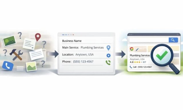 Illustration showing how local business schema helps clarify a company’s main service and service area for better understanding